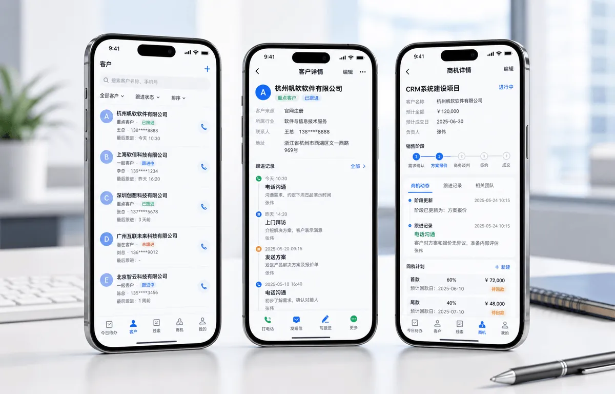 移动 CRM 企业 App 真实界面图