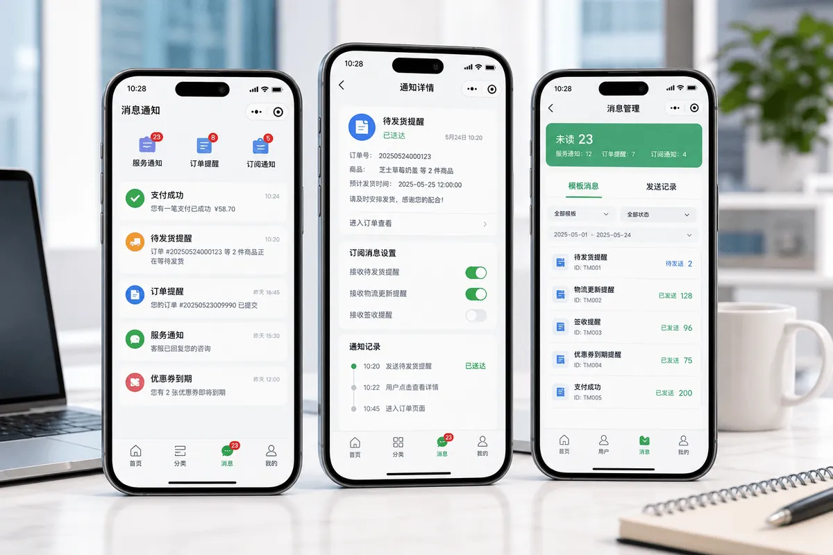 消息通知能力双手机真实小程序界面图