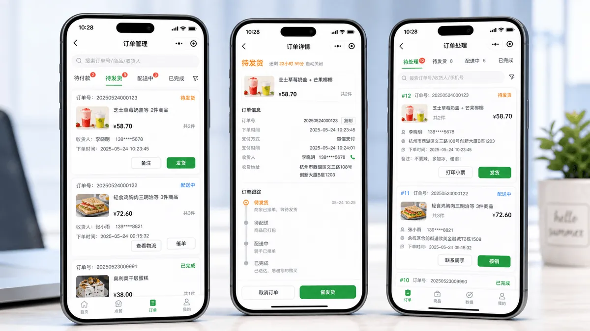订单管理能力双手机真实小程序界面图