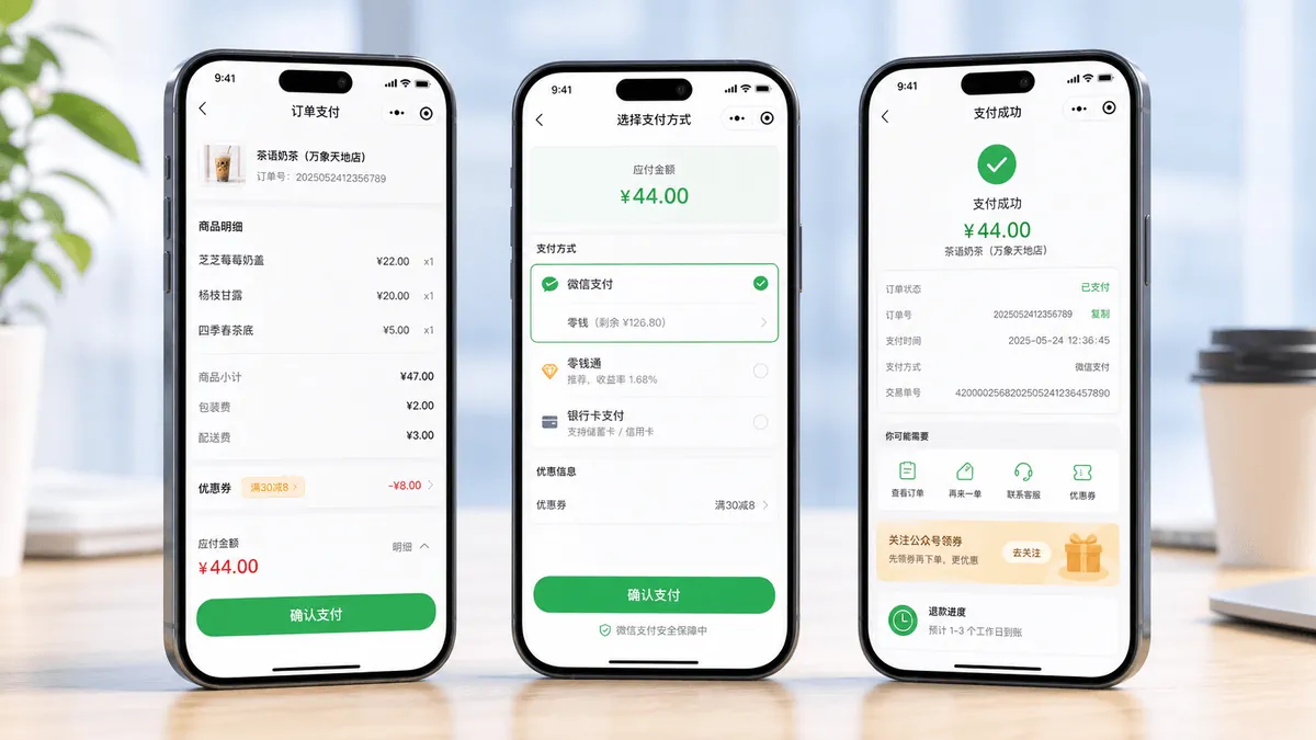 在线支付能力双手机真实小程序界面图