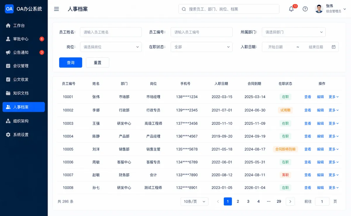 OA组织人事真实软件截图